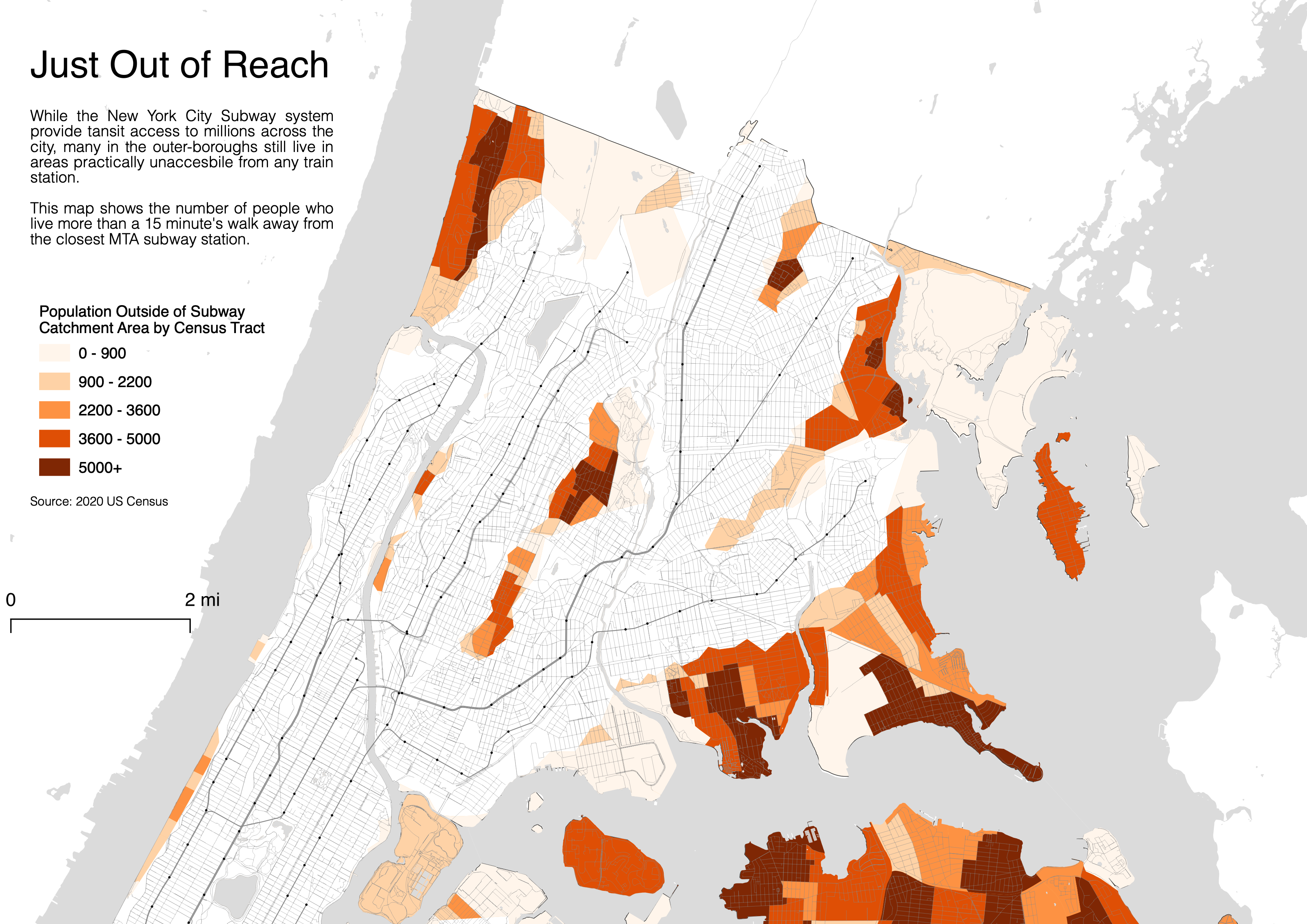 Map of transit deserts in the Bronx